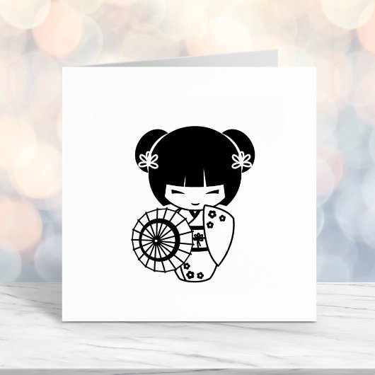 アジアの傘の女の子 – 着物の色を私 セルフインキングスタンプ