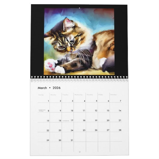 アジアの半長毛 カレンダー (3月 2026)