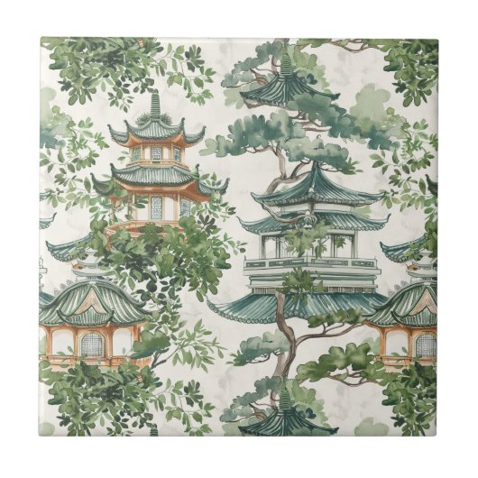 アジアの塔 豊かな植物の森 タイル (正面)