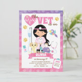 アジアの女の子の獣医の誕生日パーティーの招待状 招待状 (スタンド正面)