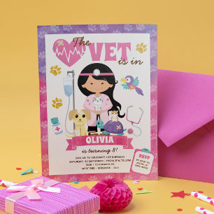 アジアの女の子の獣医の誕生日パーティーの招待状 招待状