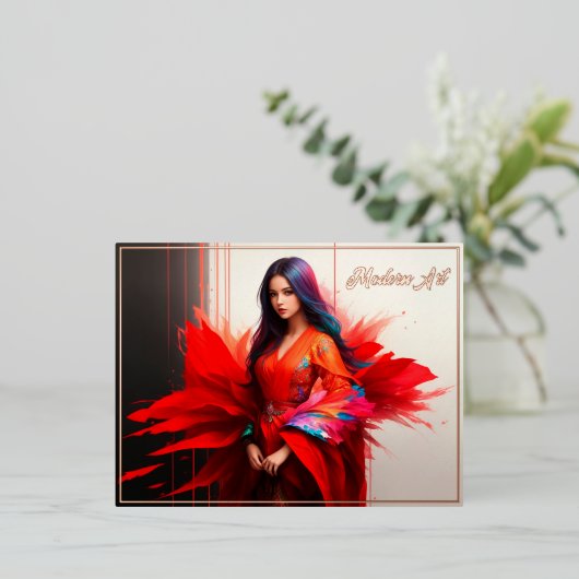 アジアの女の子の着物の血の明るい抽象芸術ファッション 箔シーズンポストカード (立ち正面)