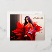 アジアの女の子の着物の血の明るい抽象芸術ファッション 箔シーズンポストカード (正面/裏面)