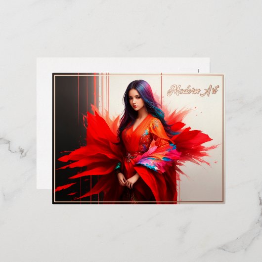 アジアの女の子の着物の血の明るい抽象芸術ファッション 箔シーズンポストカード (正面/裏面)