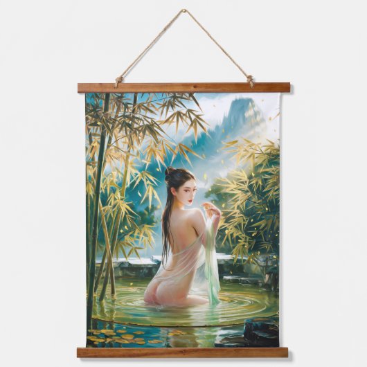 アジアの女性が竹の木の近くの池で入浴 #5 吊り下げ型タペストリー (正面)