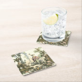 アジアの女性と動物の庭 スクエアペーパーコースター (インサイチュ)