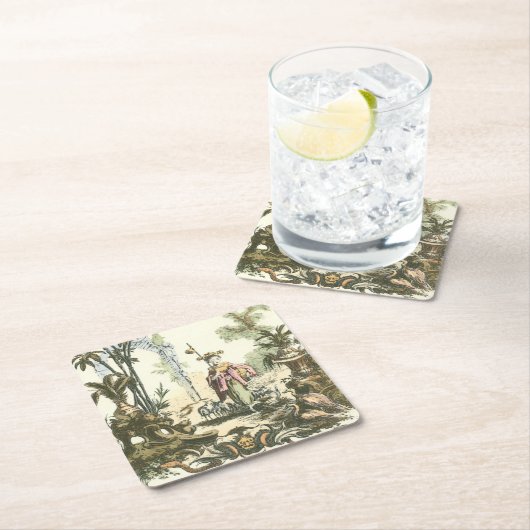 アジアの女性と動物の庭 スクエアペーパーコースター (インサイチュ)