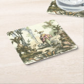 アジアの女性と動物の庭 スクエアペーパーコースター (アングル)