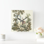 アジアの女性と動物の庭 スクエア壁時計 (ホーム)