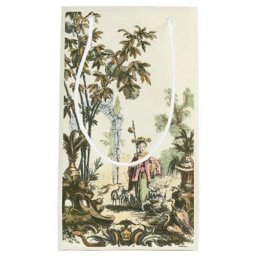 アジアの女性と動物の庭 スモールペーパーバッグ (正面)