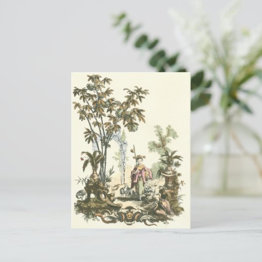 アジアの女性と動物の庭 ポストカード (スタンド正面)