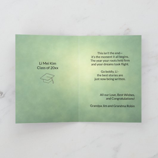 アジアの女性のためのオーダーメイドの折りたたみ式卒業カード サンキューカード (内部)