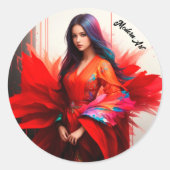 アジアの女性の着物のブルネットのデコーモダンル ラウンドシール (正面)