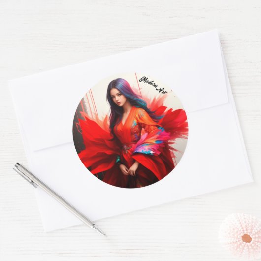 アジアの女性の着物のブルネットのデコーモダンル ラウンドシール (封筒)