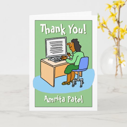 アジアの女性会社員 カード (黄色い花)