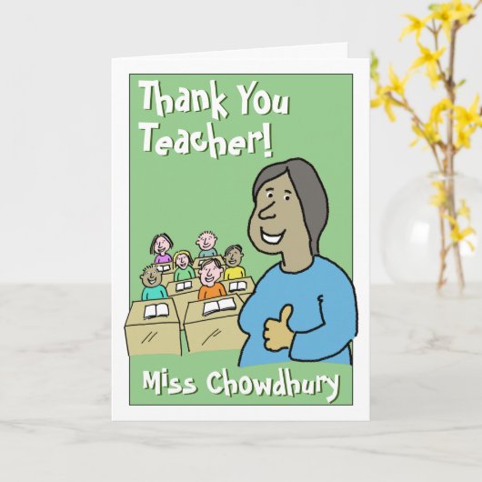 アジアの女性先生 カード (黄色い花)