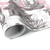 アジアの寺院の仏フローラギフト ラッピングペーパー (ロールコーナー)