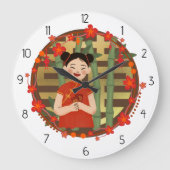 アジアの少女 ラージ壁時計 (正面)