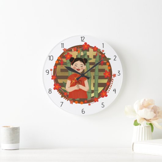 アジアの少女 ラージ壁時計 (ホーム)