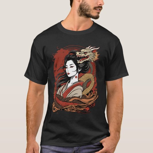 アジアの少女 | 中国のドラゴン Tシャツ (正面)