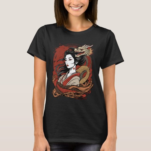 アジアの少女 | 中国のドラゴン Tシャツ (正面)