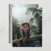 アジアの少年が釣り ポストカード (正面/裏面)