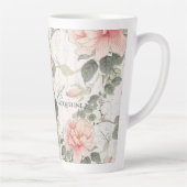 アジアの影響赤面ピンク牡丹の花名 カフェラテマグ (右)