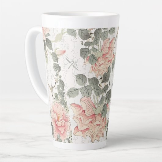 アジアの影響赤面ピンク牡丹中国の花 カフェラテマグ (左アングル)