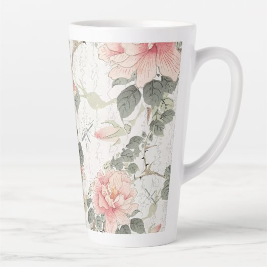 アジアの影響赤面ピンク牡丹中国の花 カフェラテマグ (右)