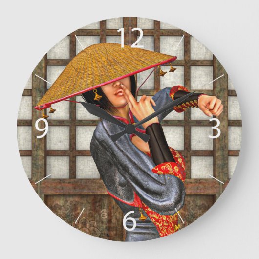 アジアの戦う女性 ラージ壁時計 (正面)