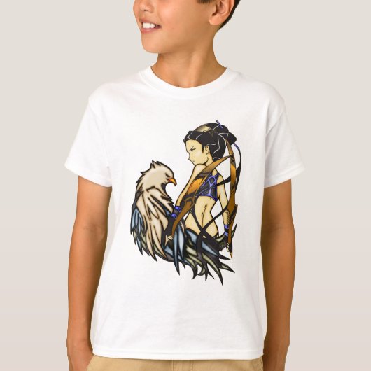 アジアの戦士の女性とワシ Tシャツ (正面)