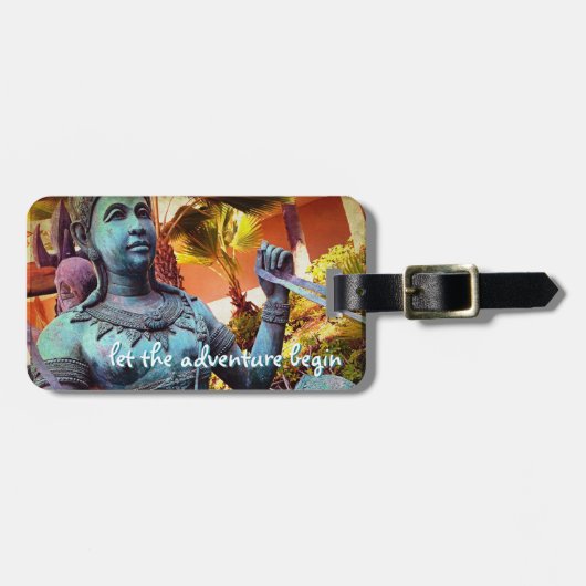 アジアの戦士の青い像が冒険を始める ラゲッジタグ (正面横)