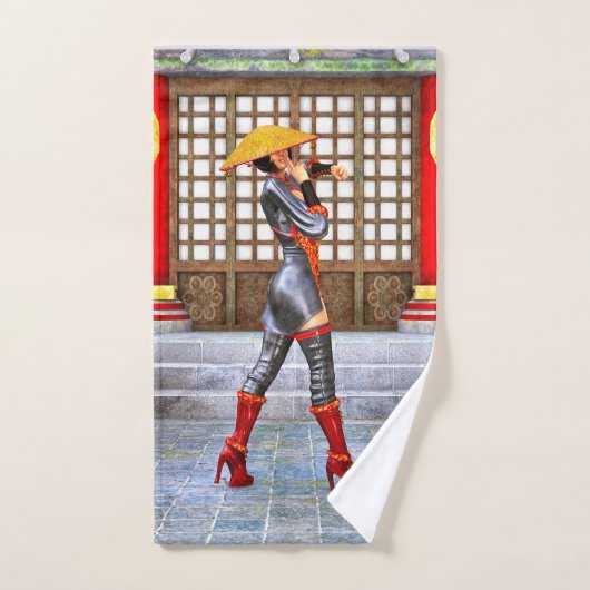 アジアの戦士乙女 ファンタジーサムライ アート ハンドタオル (ハンドタオル)