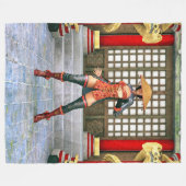 アジアの戦士乙女 ファンタジーサムライ アート フリースブランケット (正面(横))