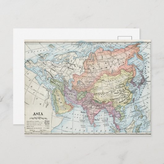 アジアの政治地図(1916年) ポストカード (正面/裏面)