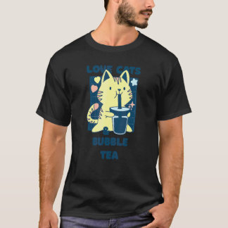 アジアの日本料理 猫 ペット ハート ラブ タピオカ Tシャツ
