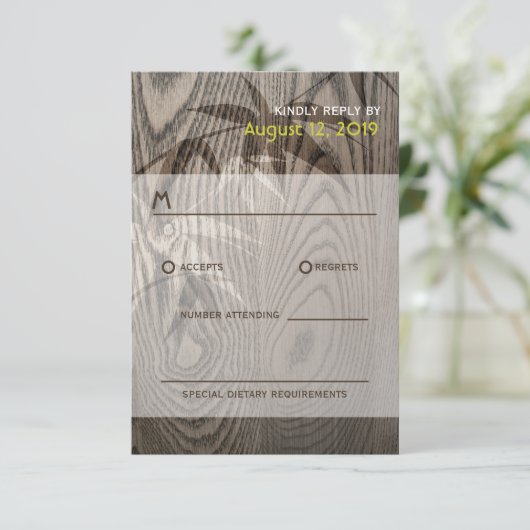 アジアの木目竹葉結婚素朴 出欠カード (スタンド正面)