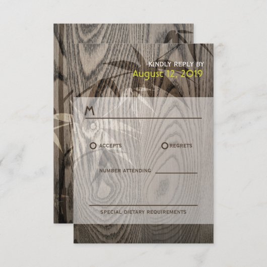 アジアの木目竹葉結婚素朴 出欠カード (正面/裏面)