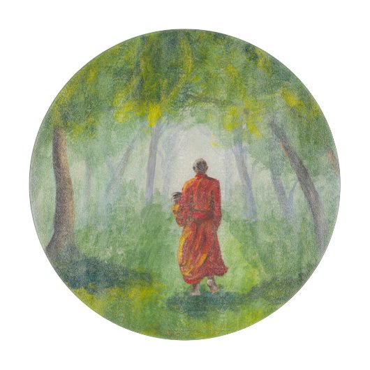 アジアの森、アクリルの絵画僧侶の。 カッティングボード (正面)