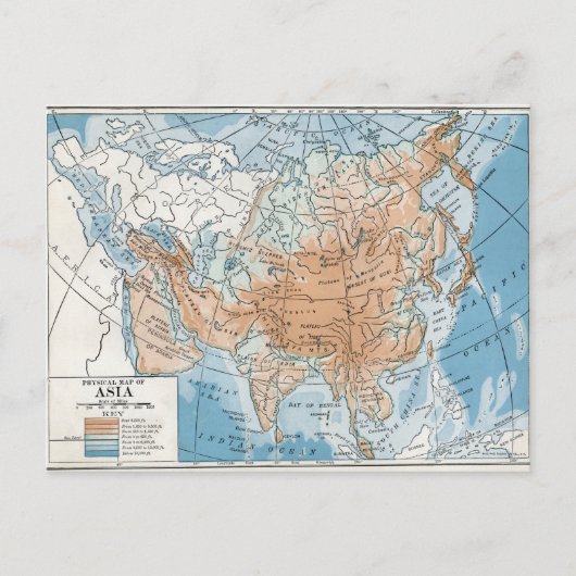 アジアの物理地図（1916年） ポストカード (正面)