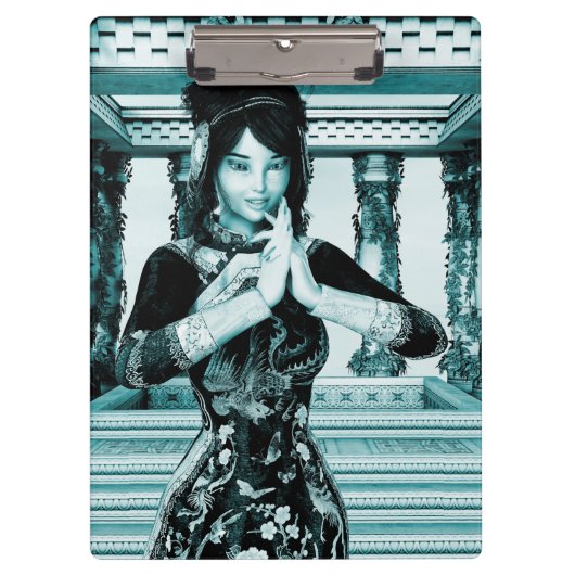 アジアの王妃ブルー肖像画アート クリップボード (正面)