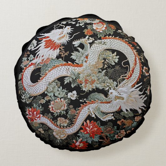 アジアの白いドラゴンズのラウンド装飾用クッション ラウンドクッション (裏面)