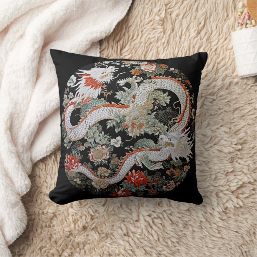 アジアの白いドラゴンズ装飾用クッション クッション (ブランケット)