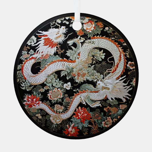 アジアの白いドラゴン メタルオーナメント (正面)