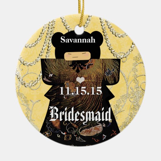 アジアの着物とバーデメイドの贈り物、珊瑚の変化 セラミックオーナメント (正面)