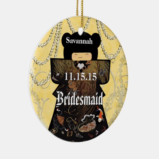 アジアの着物とバーデメイドの贈り物、珊瑚の変化 セラミックオーナメント (右)