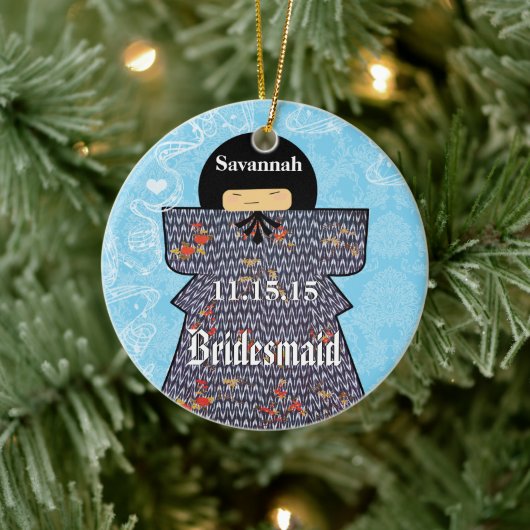 アジアの着物にバーデメイドの贈り物ピンクの変化 セラミックオーナメント (ツリー)