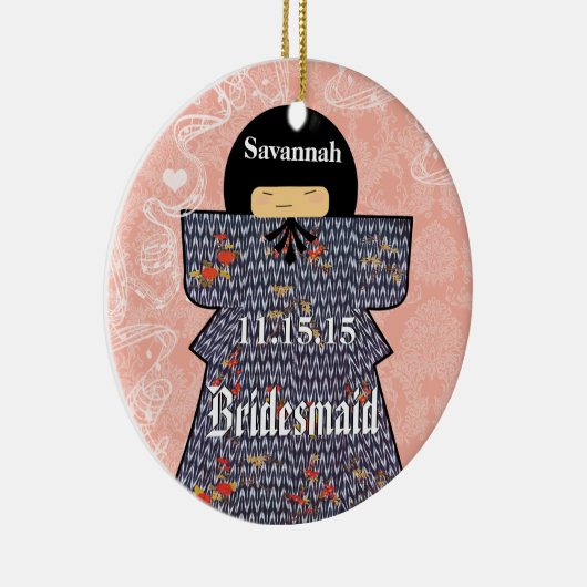 アジアの着物にバーデメイドの贈り物ピンクの変化 セラミックオーナメント (右)