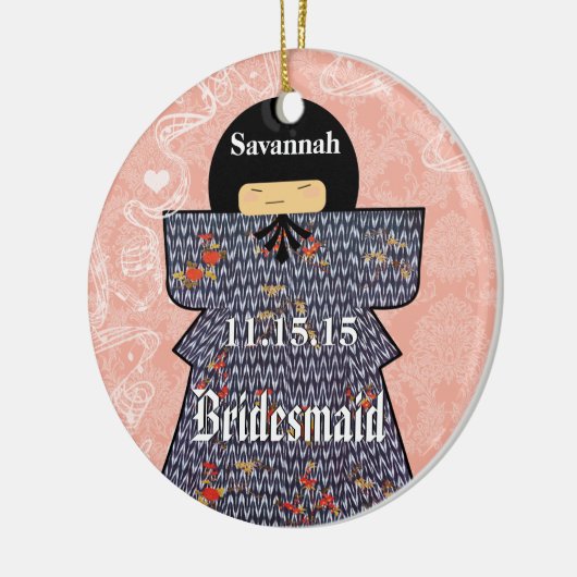 アジアの着物にバーデメイドの贈り物ピンクの変化 セラミックオーナメント (左)