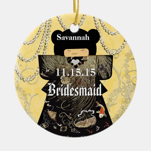 アジアの着物の花嫁の贈り物 – 黄色の変化 セラミックオーナメント (正面)